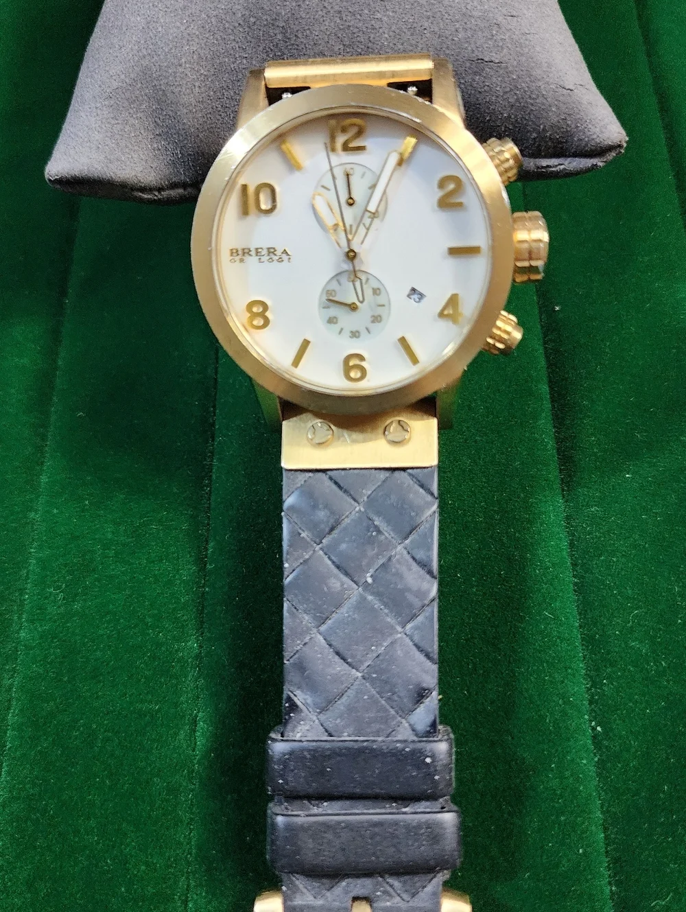 $980/Brera Orologi Chronograph Watch Gold Tone White Dial For Repair Not Working